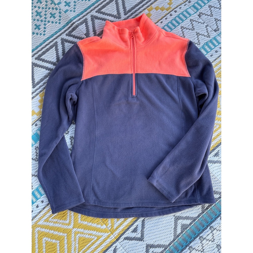 Old Navy Womens Fleece Quarter Zip Pullover Navy Blue Neon Coral Orange Large